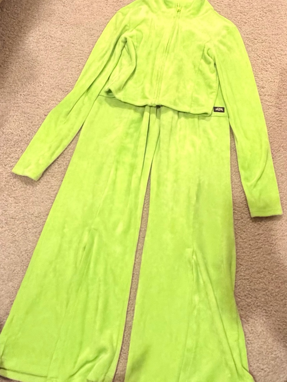 Kids Neon Lime Wide-Leg Matching Set with Zip-Front Top